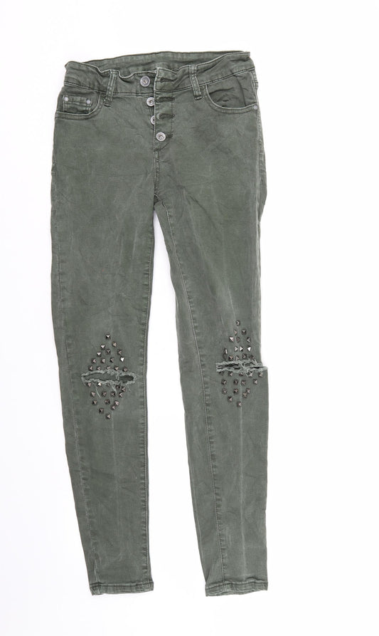 Hand Work denim Mens Green  Denim Tapered Jeans Size 26 L29 in