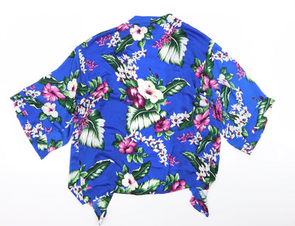 misguided Womens Blue Floral  Basic Blouse Size 8