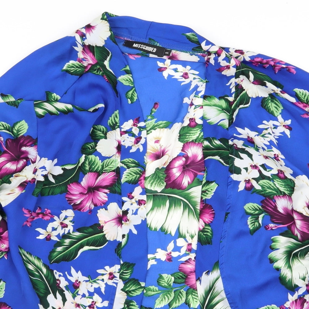 misguided Womens Blue Floral  Basic Blouse Size 8