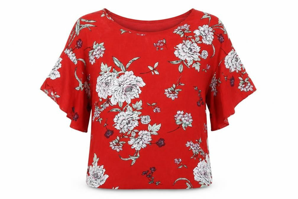Preworn Womens Red Floral  Basic Blouse Size 10