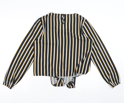 Preloved Select Womens Black Striped  Basic Blouse Size 12  - tie Front Detail - Back