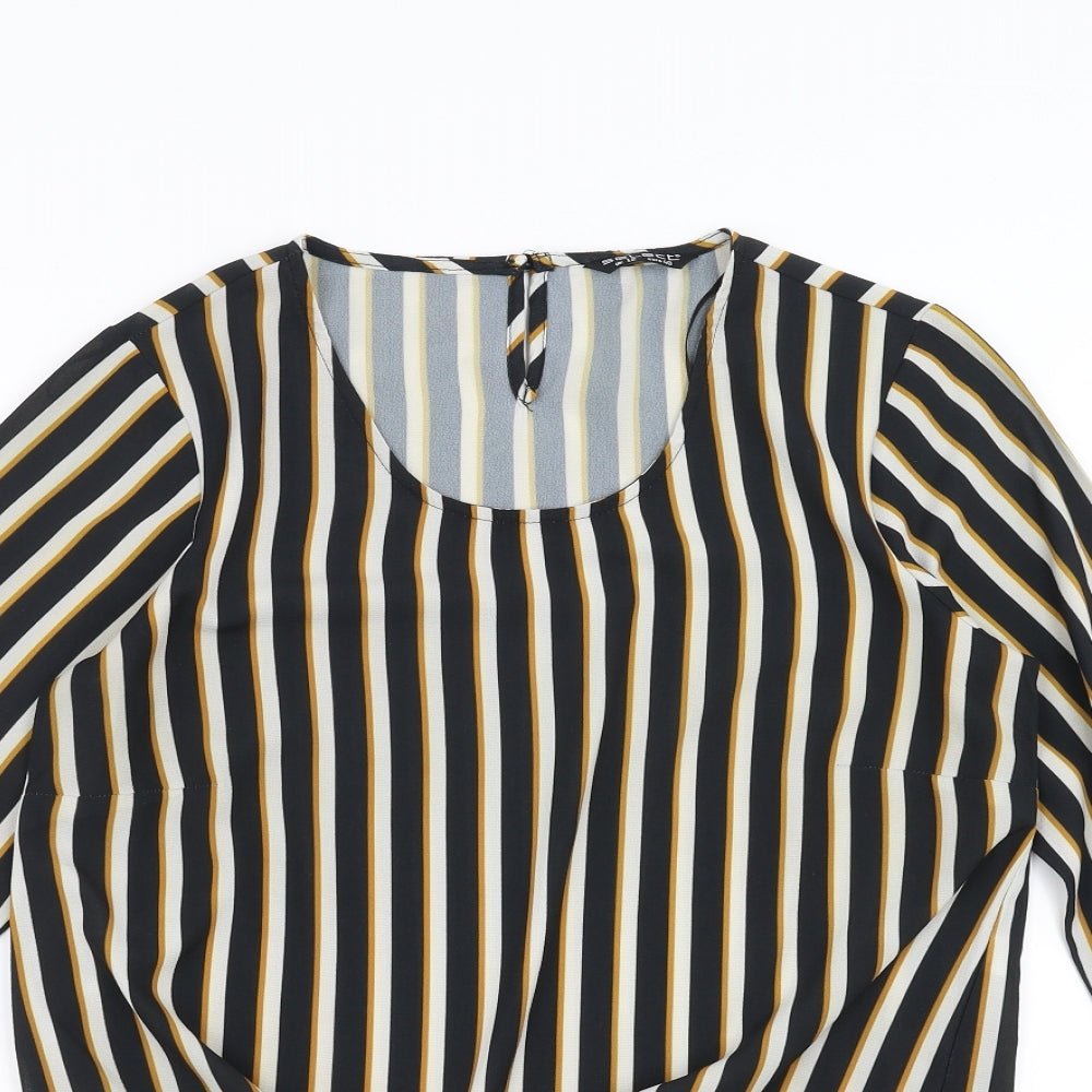 Select Womens Black Striped  Basic Blouse Size 12  - tie Front Detail