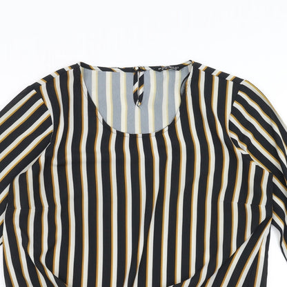 Preloved Select Womens Black Striped  Basic Blouse Size 12  - tie Front Detail - Detail