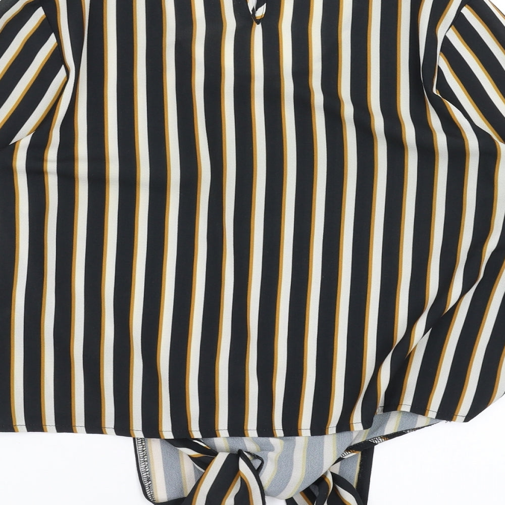 Select Womens Black Striped  Basic Blouse Size 12  - tie Front Detail