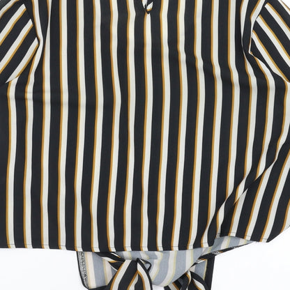 Preloved Select Womens Black Striped  Basic Blouse Size 12  - tie Front Detail - Label