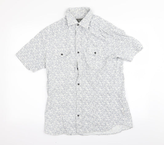 outrage Mens White Floral   Button-Up Size 15.5