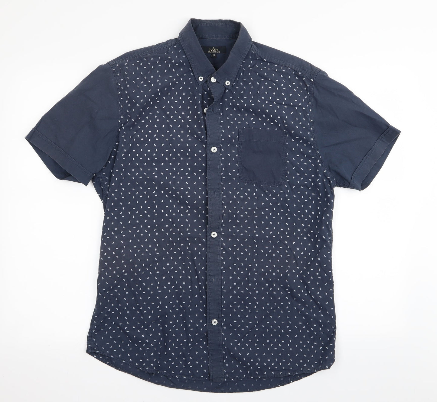 Easy Mens Blue Polka Dot   Button-Up Size M