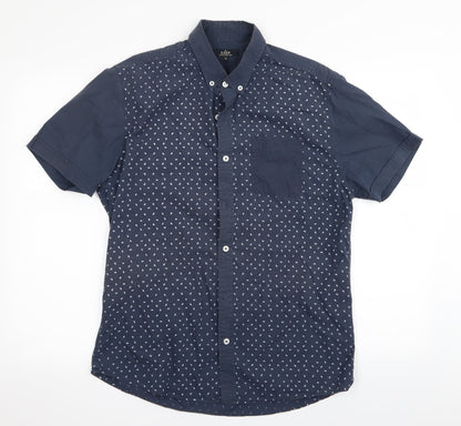 Easy Mens Blue Polka Dot   Button-Up Size M