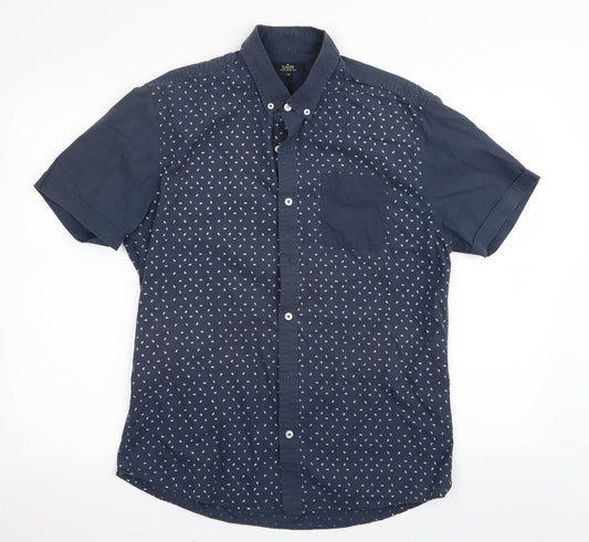 Easy Mens Blue Polka Dot   Button-Up Size M
