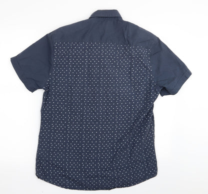 Easy Mens Blue Polka Dot   Button-Up Size M