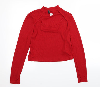 Preloved Divided by H&M Womens Red   Basic T-Shirt Size 12 - Front
