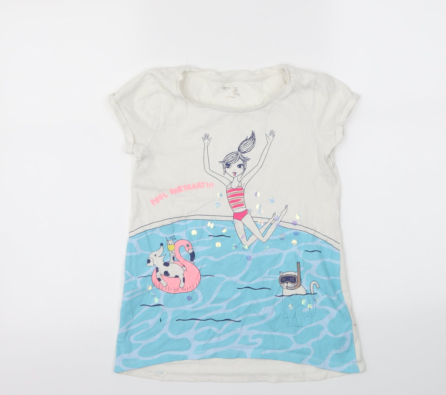 Gap Girls White Animal Print  Basic T-Shirt Size M