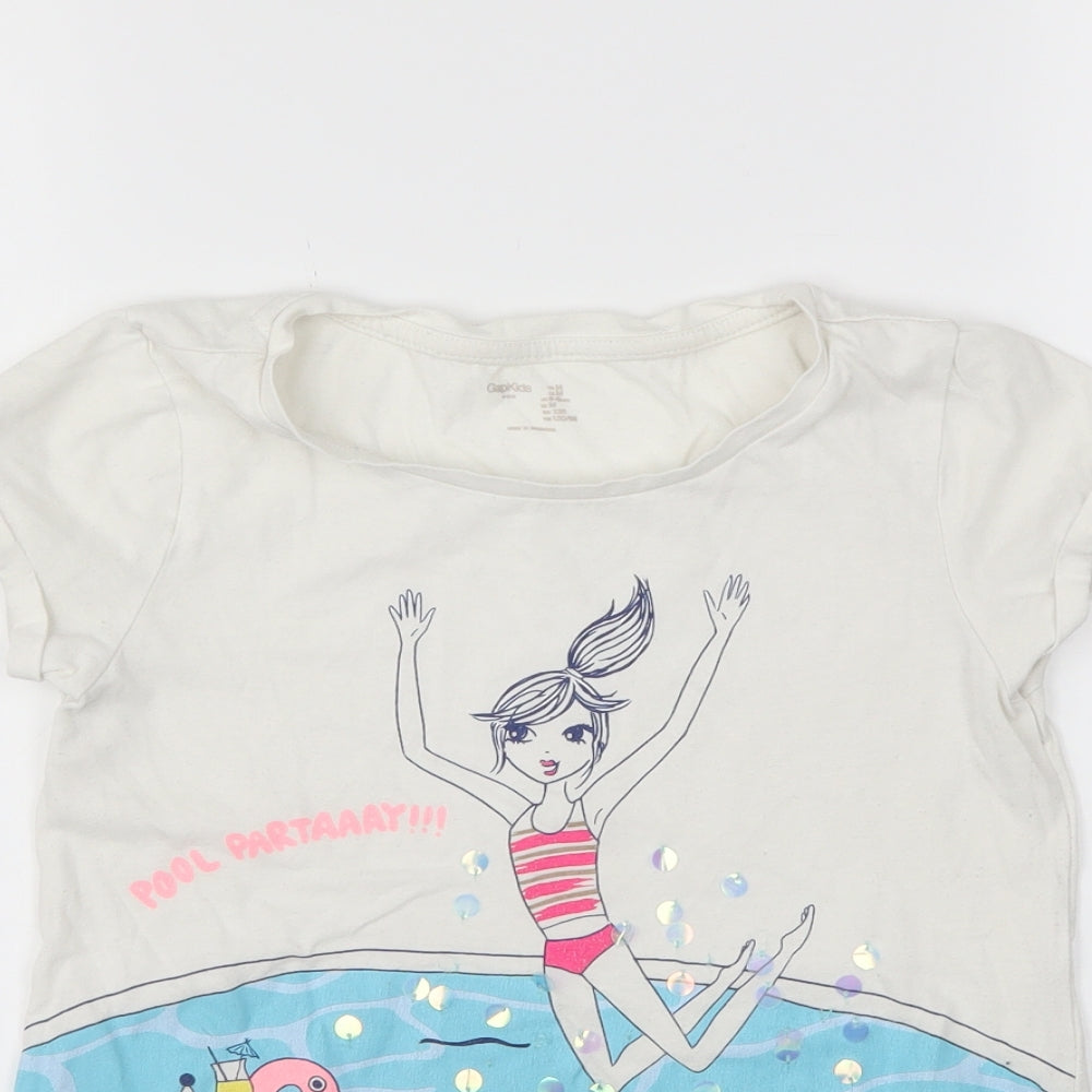 Gap Girls White Animal Print  Basic T-Shirt Size M
