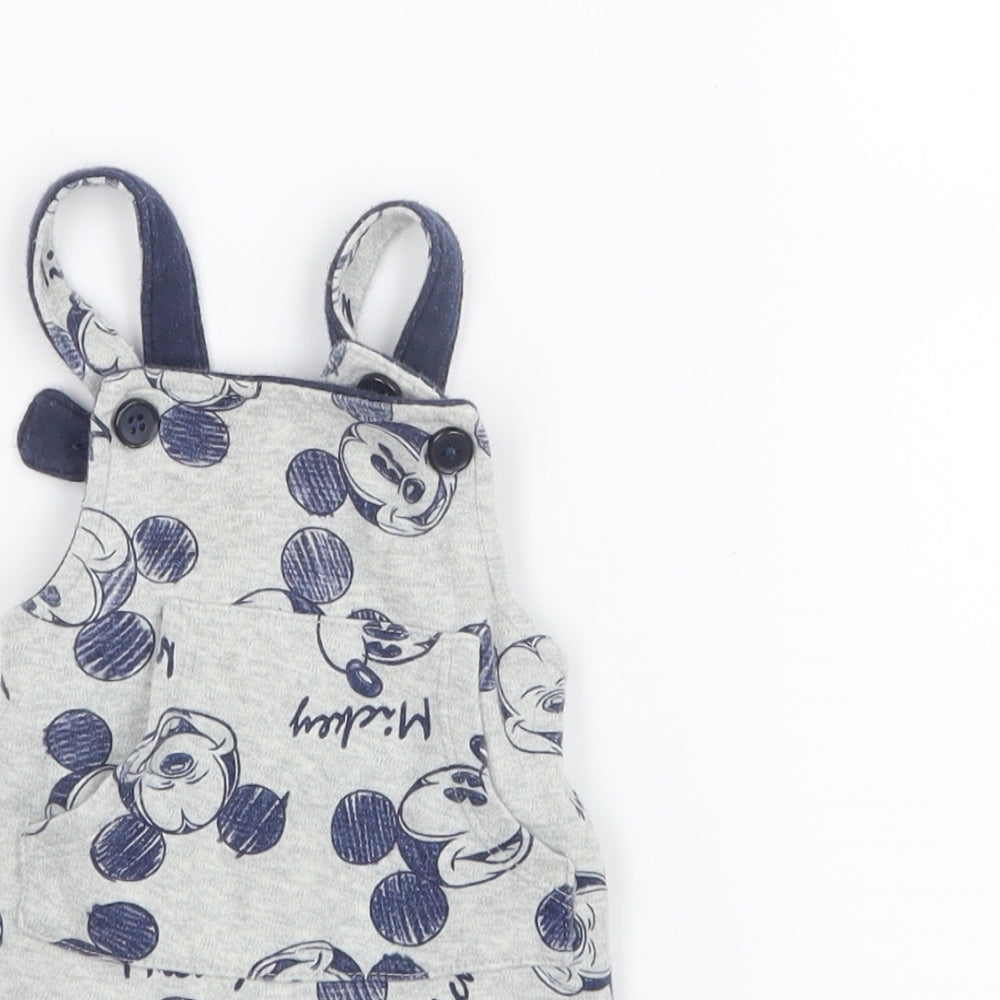 Matalan Baby Grey Geometric  Dungaree Outfit/Set Size 0-3 Months  - Mickey Mouse