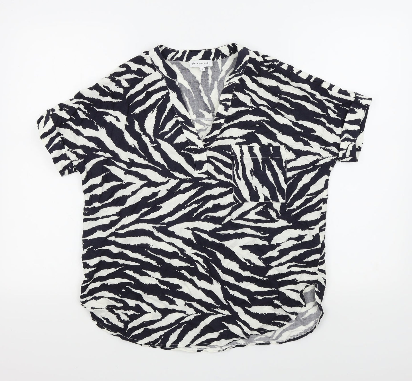 wearhouse Womens Blue Geometric  Basic Blouse Size 6