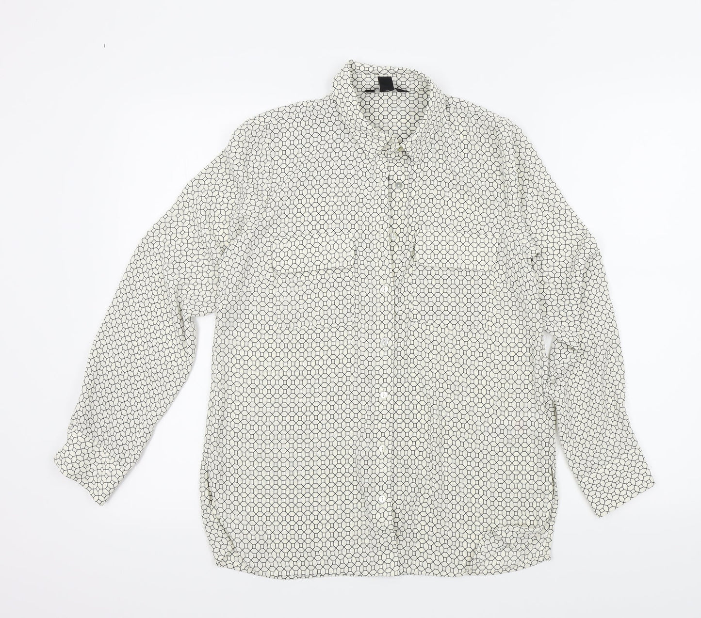 New Look Womens White Geometric  Basic Button-Up Size 6