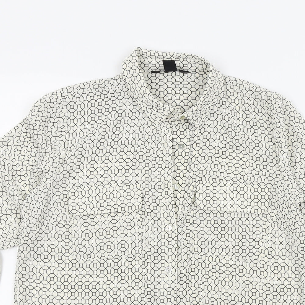 New Look Womens White Geometric  Basic Button-Up Size 6