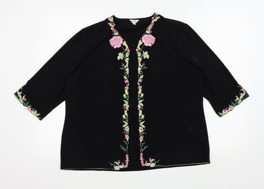 JIN ABE Womens Black Floral  Basic T-Shirt Size 8