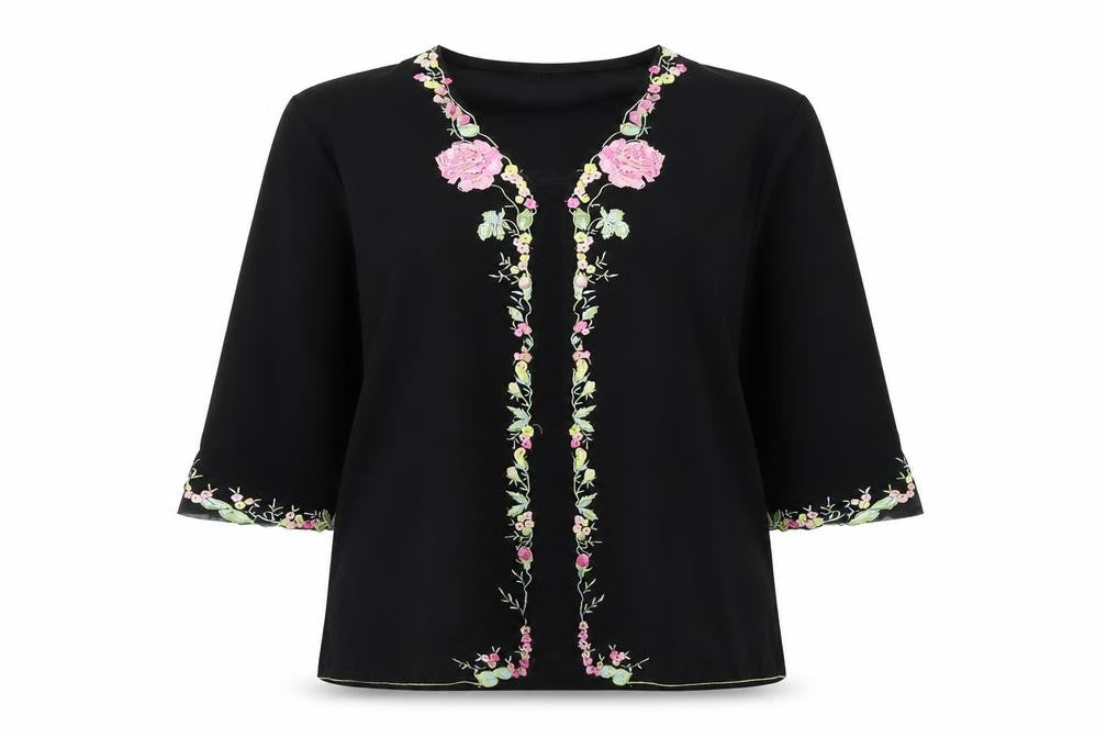 JIN ABE Womens Black Floral  Basic T-Shirt Size 8