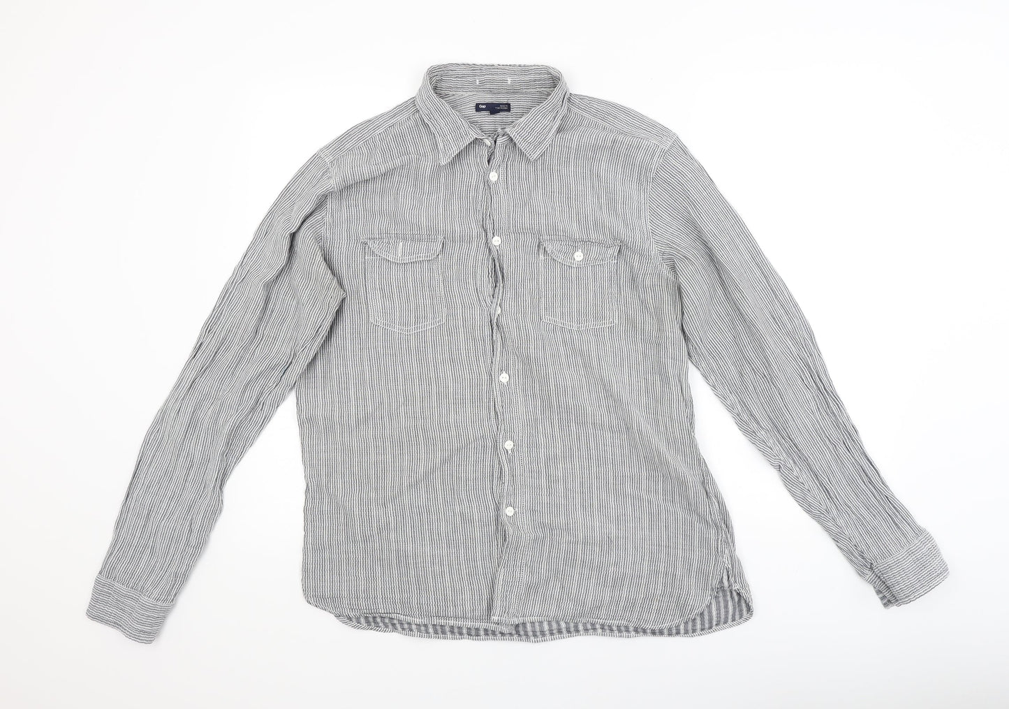 Gap Mens Grey Striped   Button-Up Size L