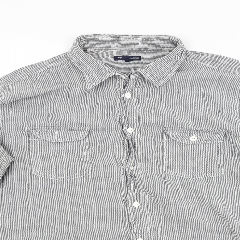 Gap Mens Grey Striped   Button-Up Size L