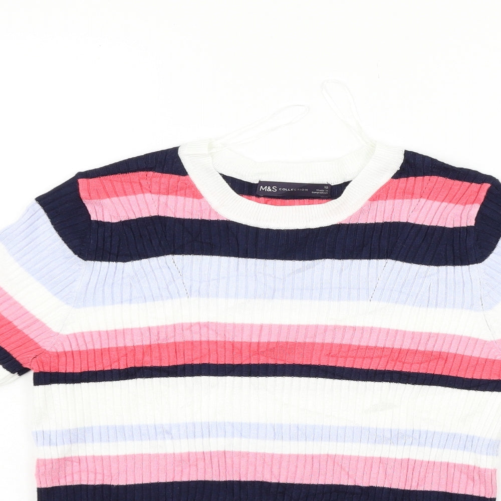 Marks and Spencer Womens Blue Striped  Pullover Jumper Size 12