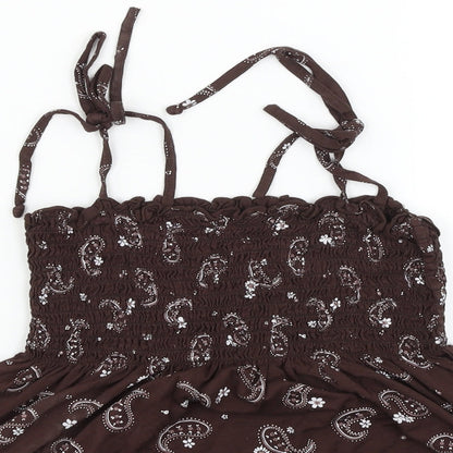 Preworn Womens Brown Geometric  Basic Blouse Size 10