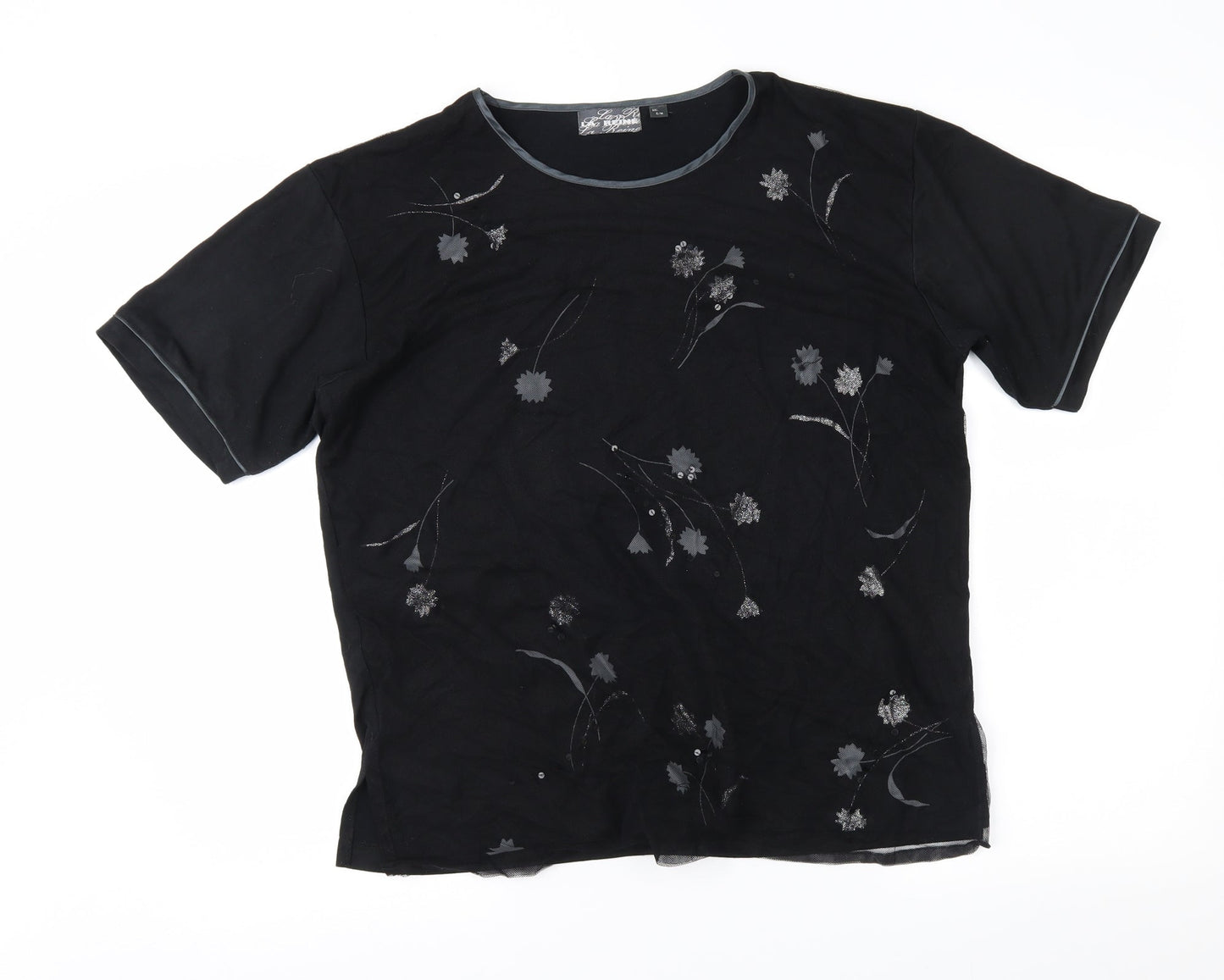 La reine Womens Black Floral  Basic Blouse Size M