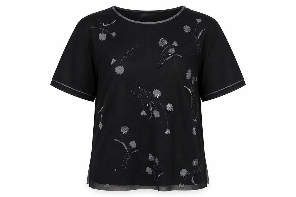 La reine Womens Black Floral  Basic Blouse Size M