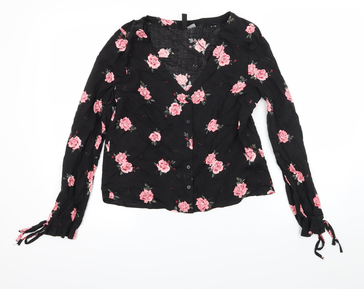 Divided Womens Black Floral  Basic Blouse Size 6