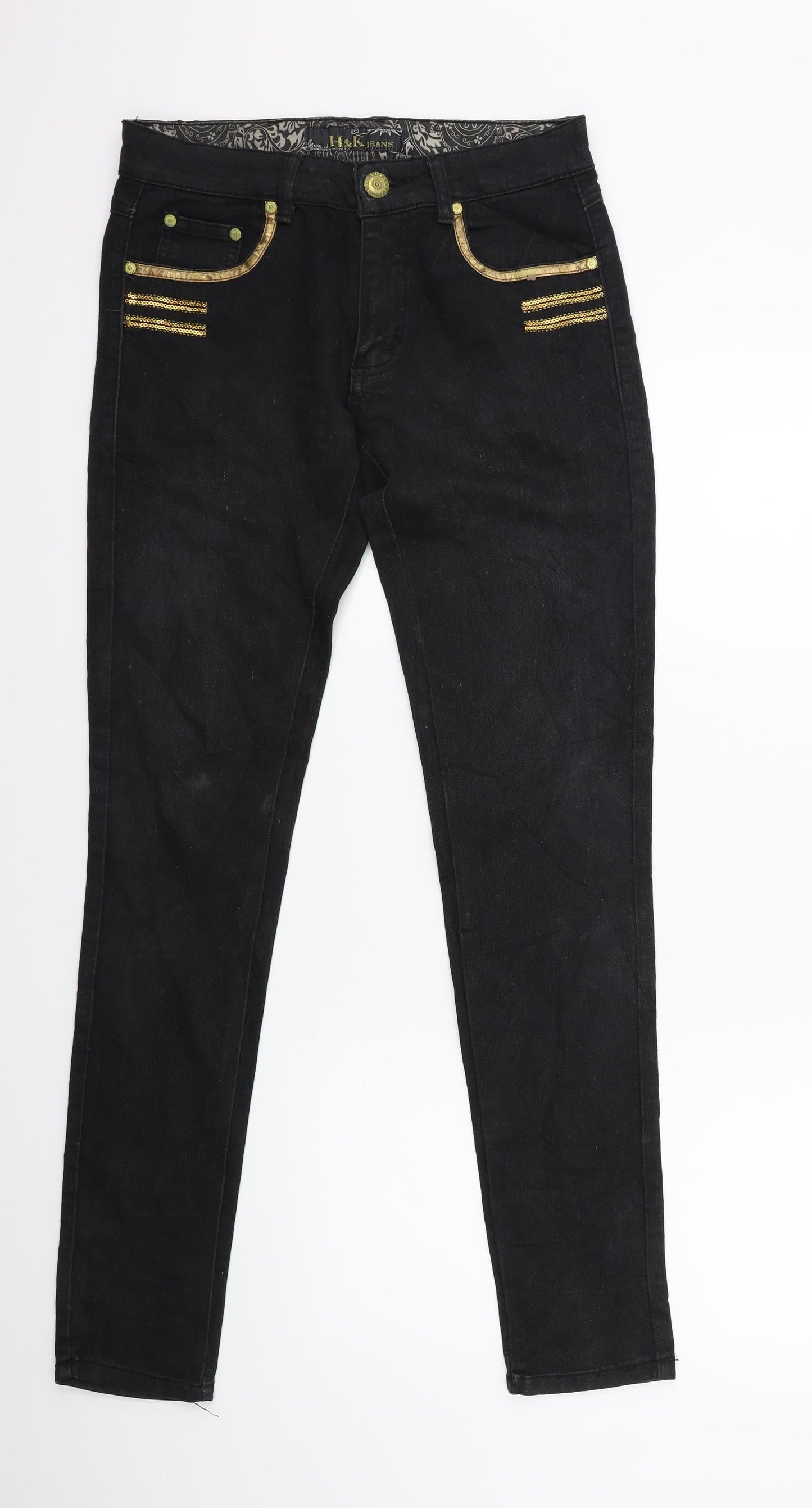 H&K Womens Black  Denim Skinny Jeans Size 30 in L30 in