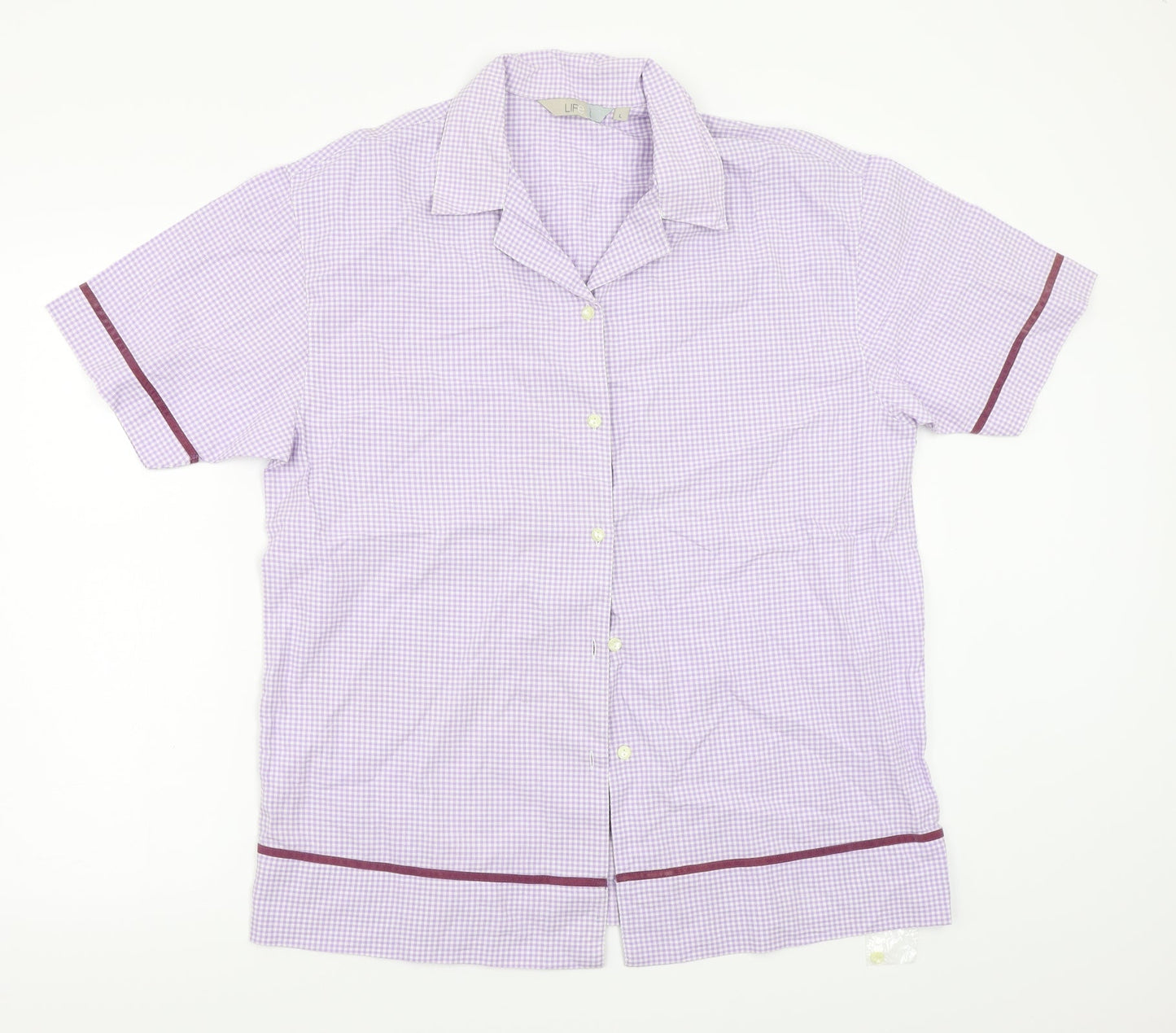 Jeff&Co Womens Purple Check  Basic Button-Up Size L