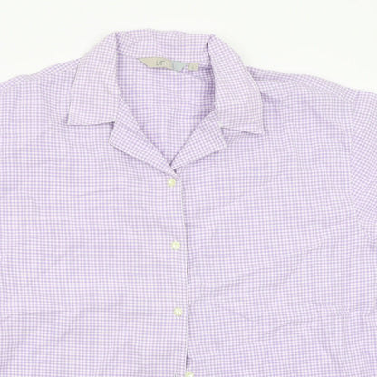 Jeff&Co Womens Purple Check  Basic Button-Up Size L