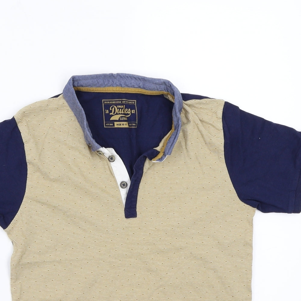 True dudes Boys Brown Striped  Basic Polo Size 10 Years