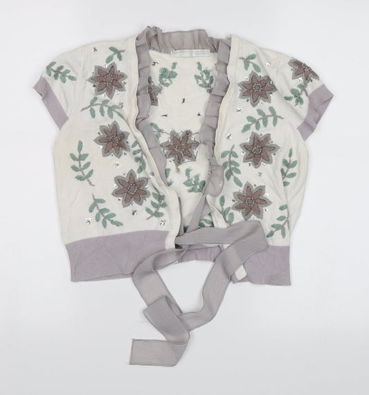AMARANTO Womens White Floral  Shrug Jumper Size 10