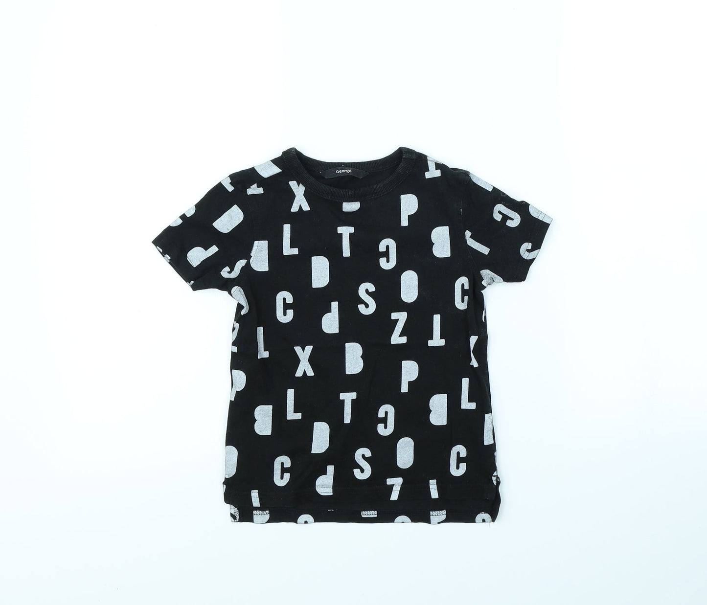 George Boys Black Spotted  Basic T-Shirt Size 4 Years  - Alphabet