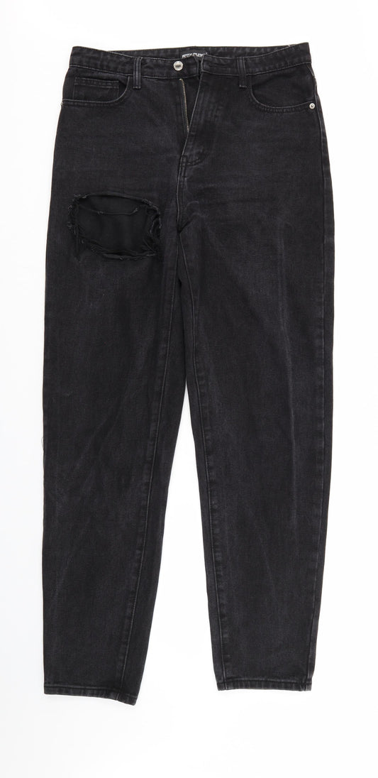 PRETTYLITTLETHING Womens Black  Denim Straight Jeans Size 12 L31 in