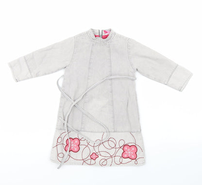 Additional front view of Du parseil girls’ grey floral pinafore/dungaree dress, size 24, months