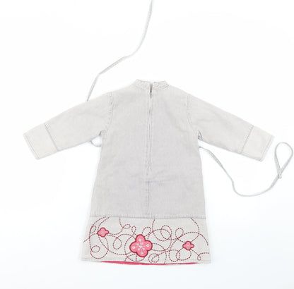 Back view of Du parseil girls’ grey floral pinafore/dungaree dress, size 24, months