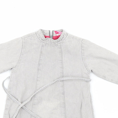 Close-up detail of Du parseil girls’ grey floral pinafore/dungaree dress, size 24, months