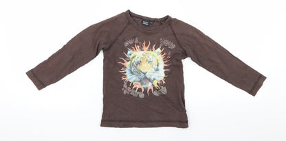 Preloved Preworn Boys Brown  Rayon Basic T-Shirt Size 2 Years - Front