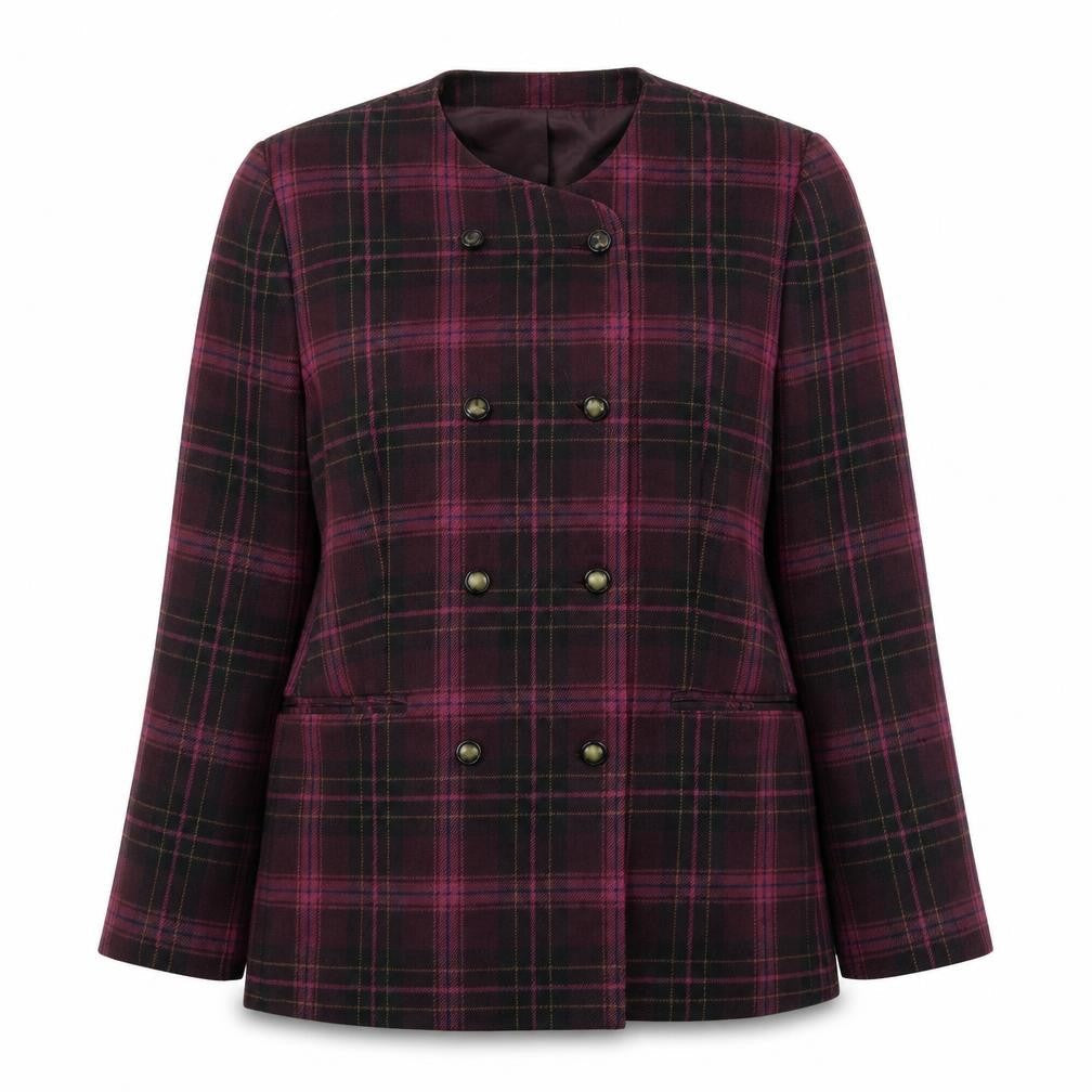 Woolmark Womens Purple Plaid  Pea Coat Blazer Size 16