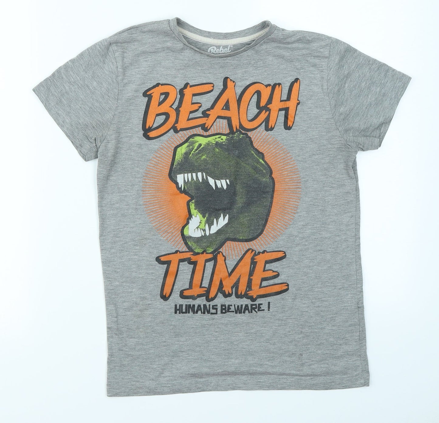 Rebel Boys Grey   Basic T-Shirt Size 9-10 Years  - Dinosaur
