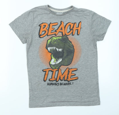 Rebel Boys Grey   Basic T-Shirt Size 9-10 Years  - Dinosaur