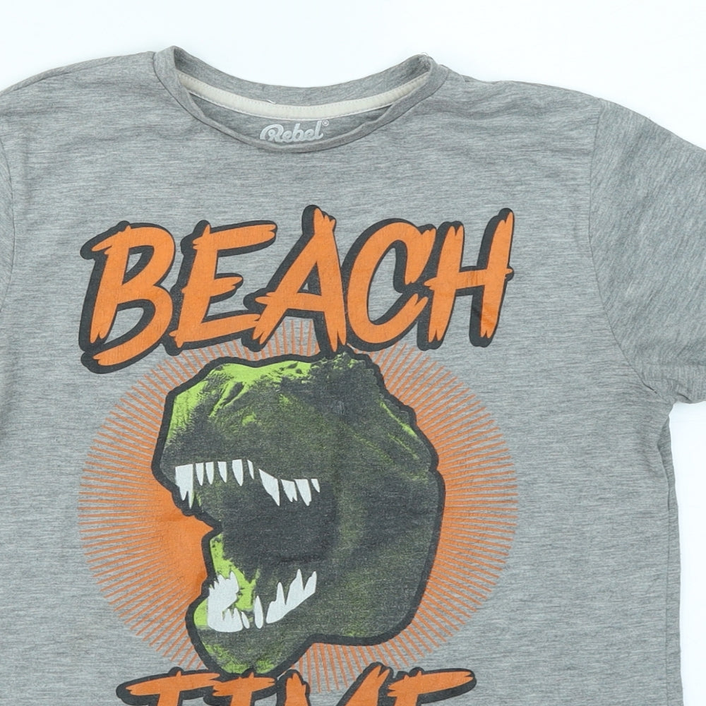 Rebel Boys Grey   Basic T-Shirt Size 9-10 Years  - Dinosaur