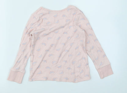 Preloved George Girls Pink   Basic T-Shirt Size 4-5 Years  - rainbow pattern - Back