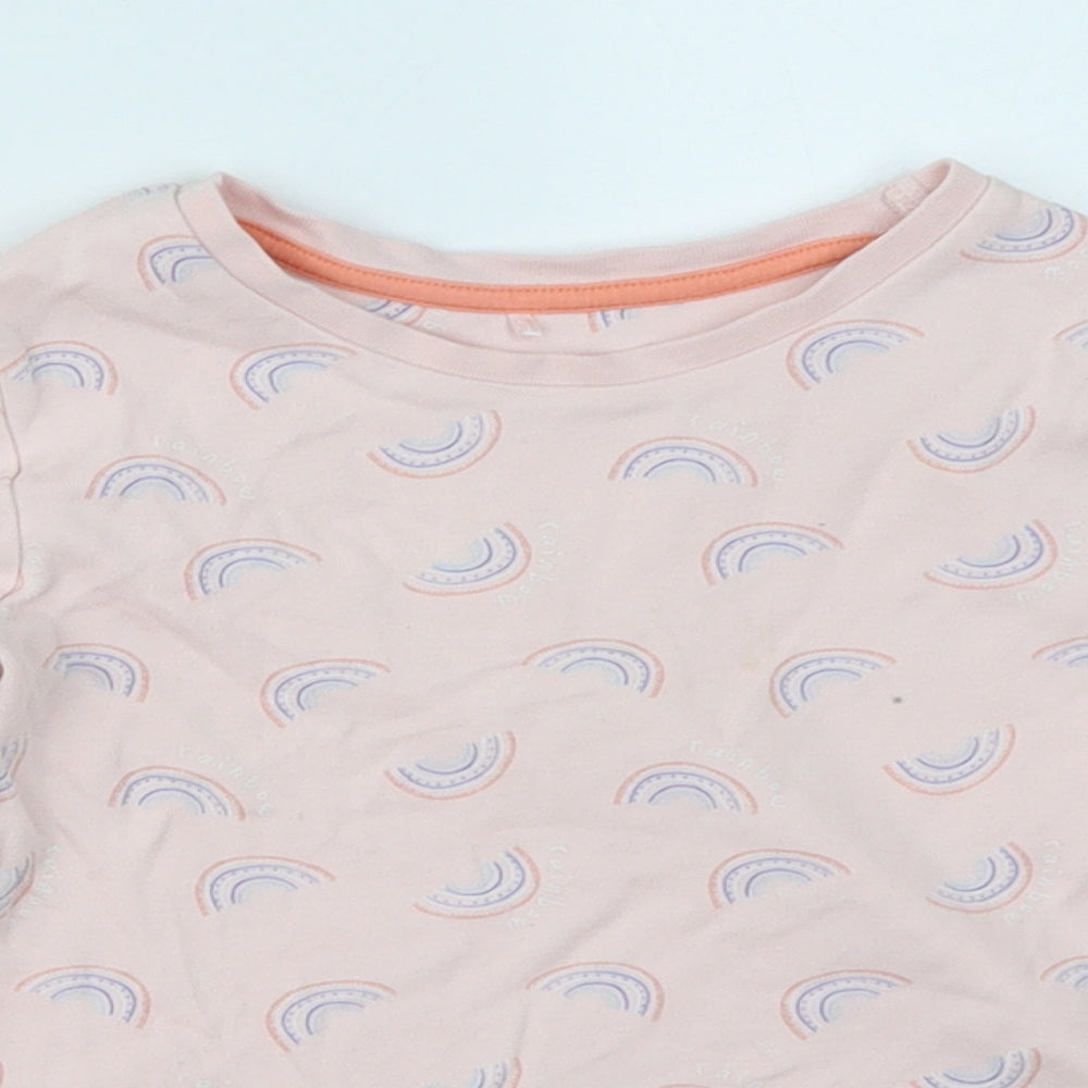 George Girls Pink   Basic T-Shirt Size 4-5 Years  - rainbow pattern