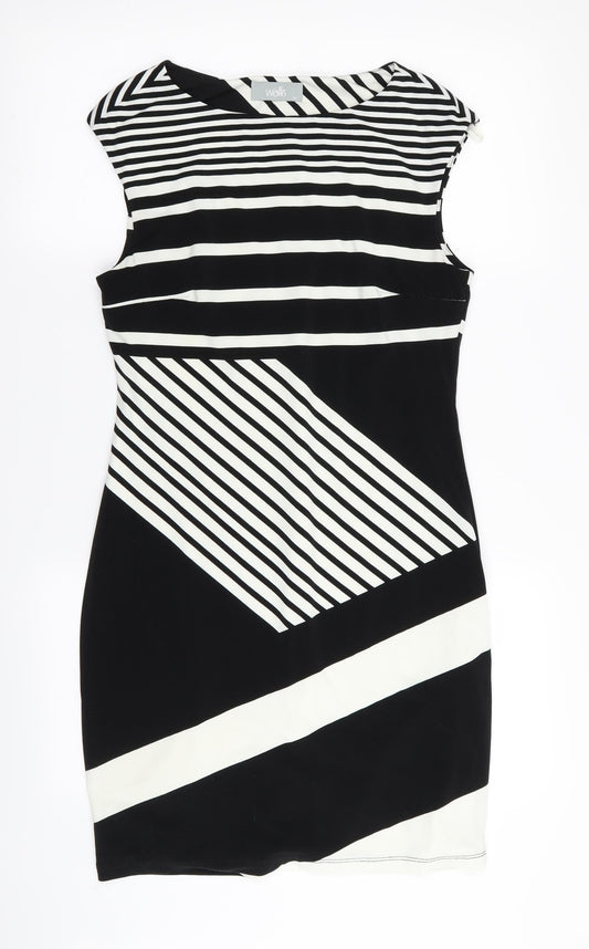 Wallis Womens Black Striped  Bodycon  Size 10