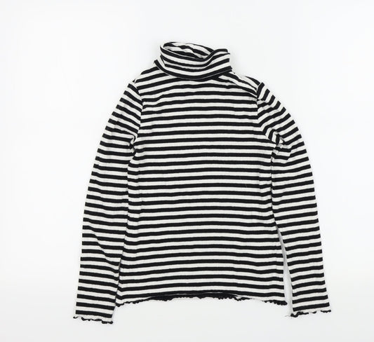 M&S Girls Black Striped  Basic T-Shirt Size 9-10 Years