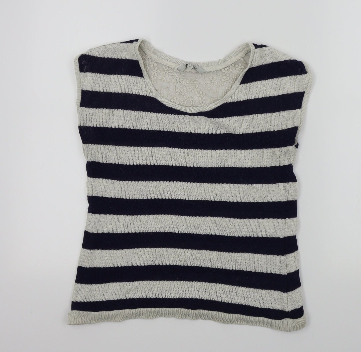 Peacocks Womens White Striped  Pullover Jumper Size 10  - Lace back